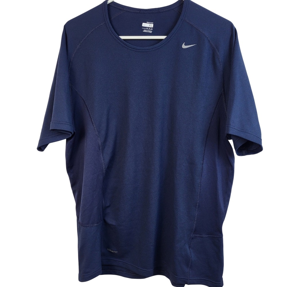Nike Fit Dry Mens XL Blue Athletic Shirt Short‎ Sleeve Performance Training Gym